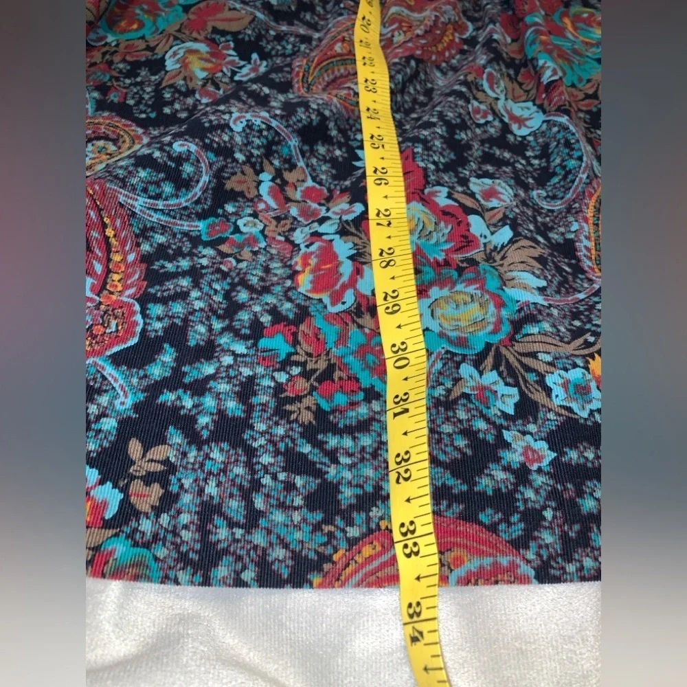 Hunt Club Floral Paisley midi corduroy pleated skirt teal blue burgundy size 10